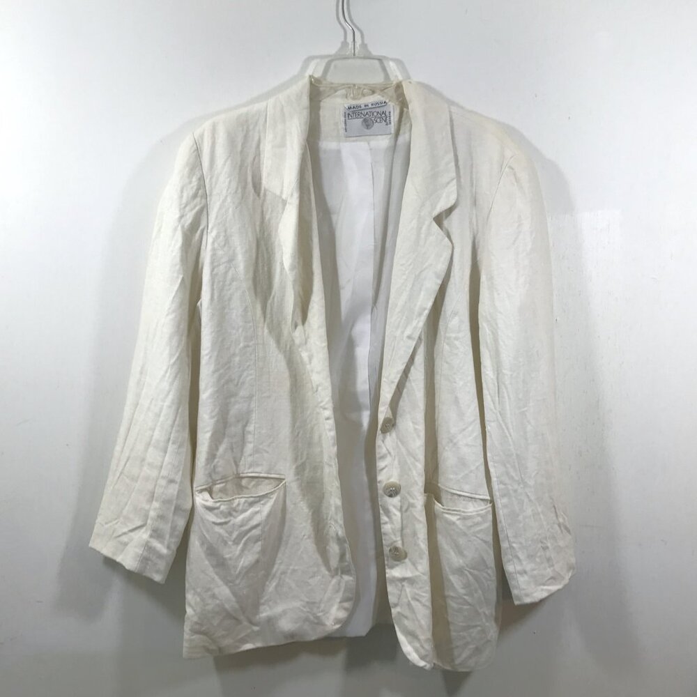 Vintage Linen Blazer with Pockets Ivory Sz 10 - Picture 6 of 13